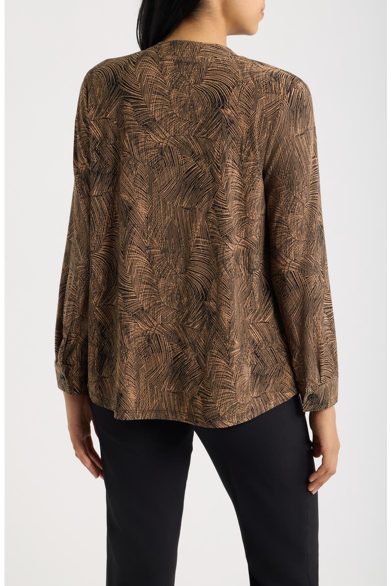 Printed Notched V-Neck Long Sleeve Top, Alternate, color, ANNE BLACK / VICUNA