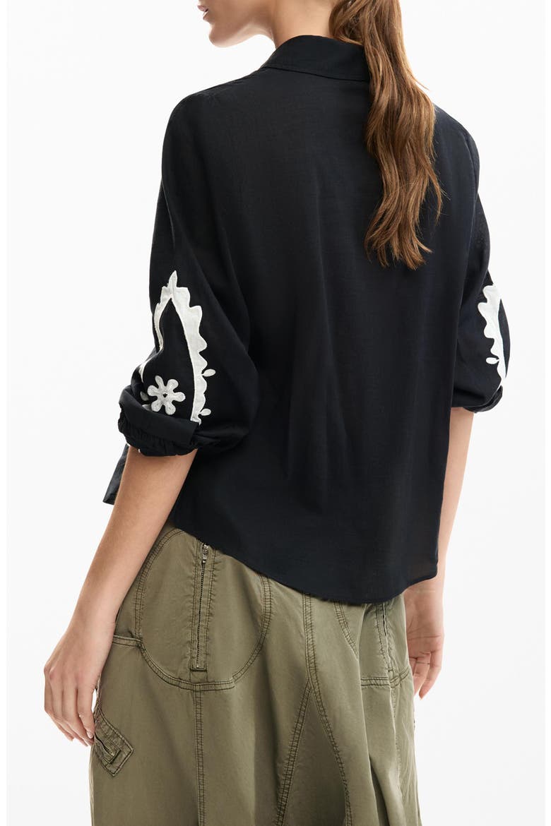 Appliqué Button-Up Shirt, Alternate, color, BLACK