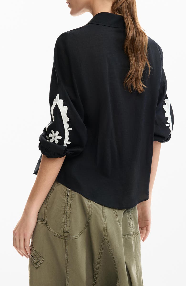 Desigual Appliqué Button-Up Shirt, Alternate, color, Black