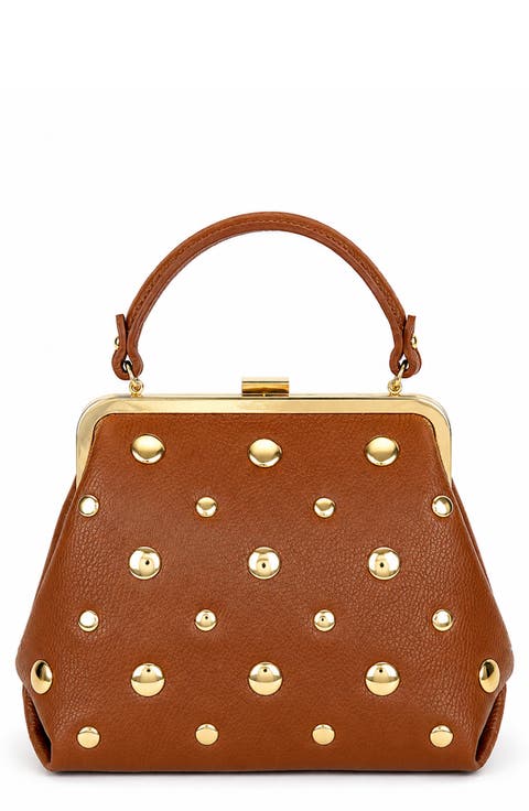 Serena Studded Leather Kiss-Lock Satchel