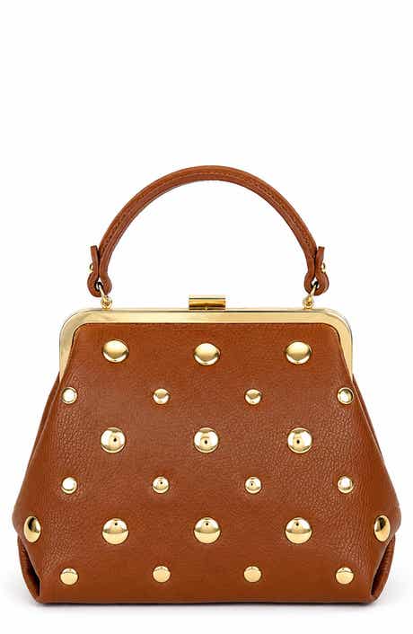 Serena Studded Leather Kiss-Lock Satchel