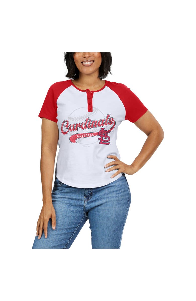 WEAR by Erin Andrews Women's WEAR by Erin Andrews White/Red St. Louis Cardinals Henley Raglan T-Shirt, Alternate, color, White