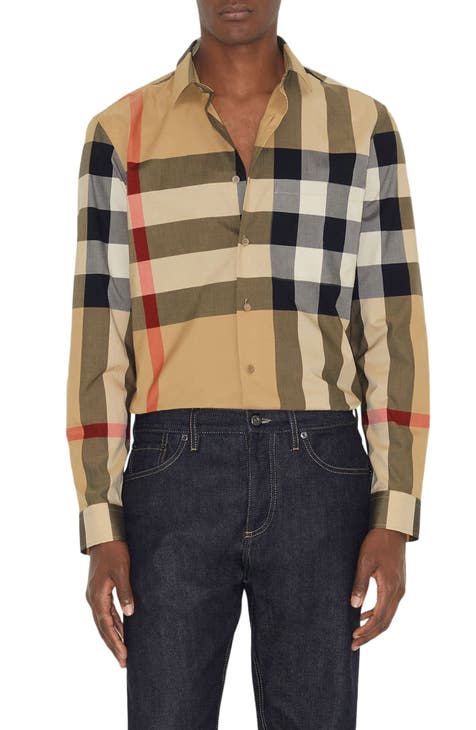 Mens burberry button up shirt on sale