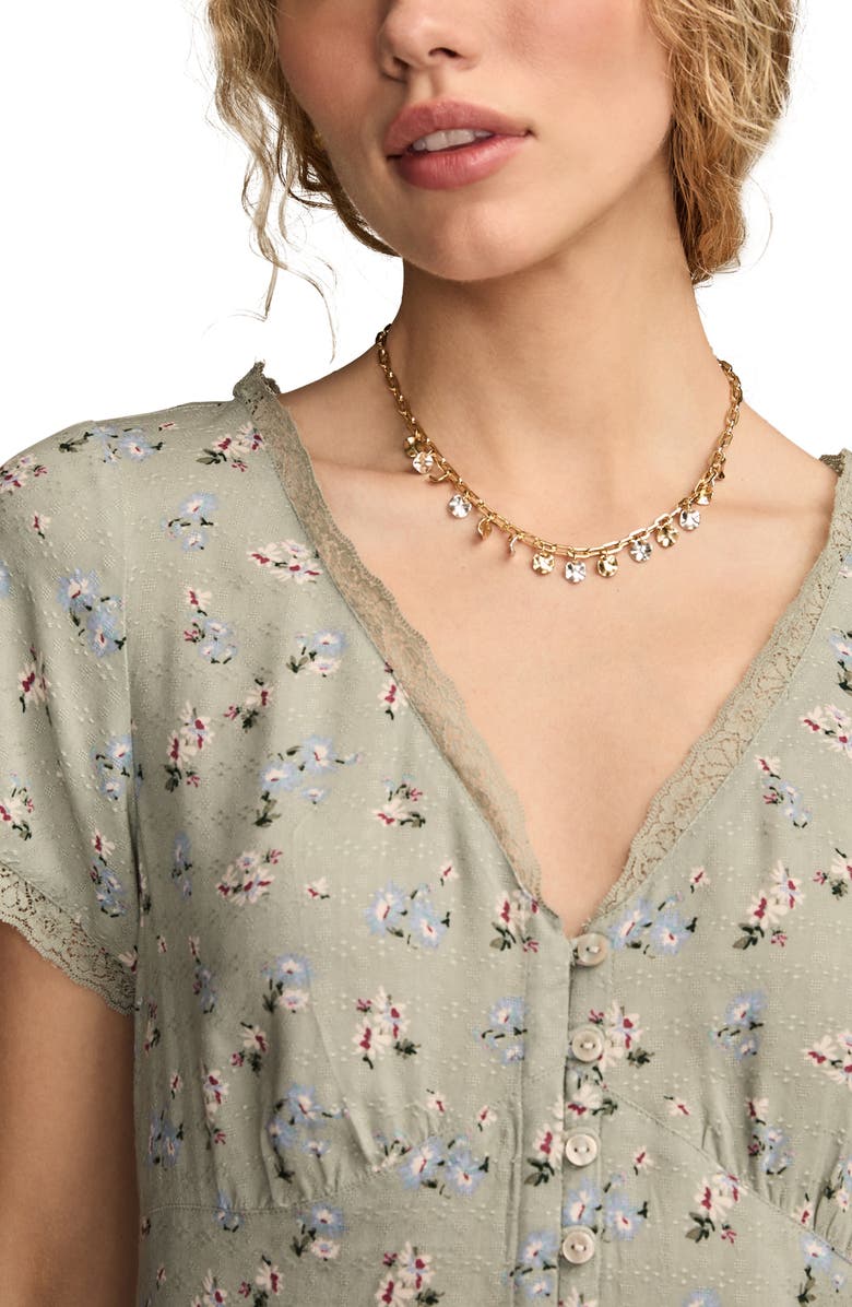 Lucky Brand Simone Floral Lace Trim Midi Dress, Alternate, color,