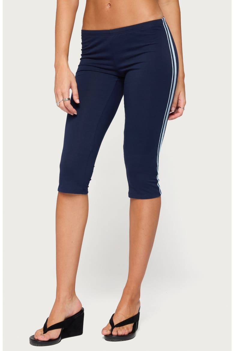 Danie Side Stripe Capri Leggings, Main, color, NAVY