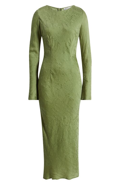 Rare London Crinkle Effect Long Sleeve Dress In Olive