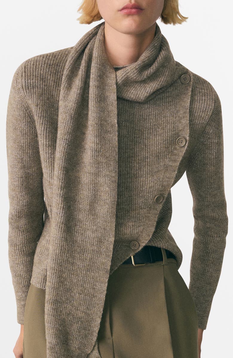 MANGO Asymmetric Scarf Neck Cardigan, Main, color, 