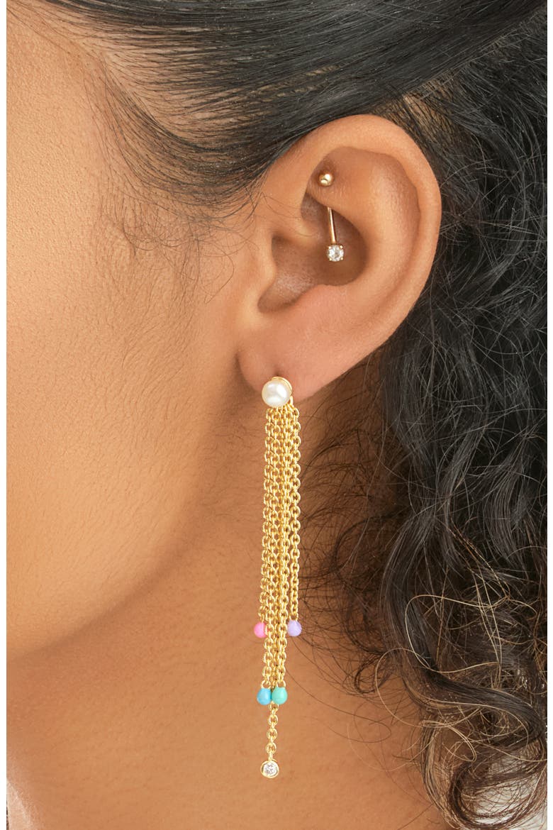 Delmare Imitation Pearl Linear Drop Earrings, Alternate, color, GOLD