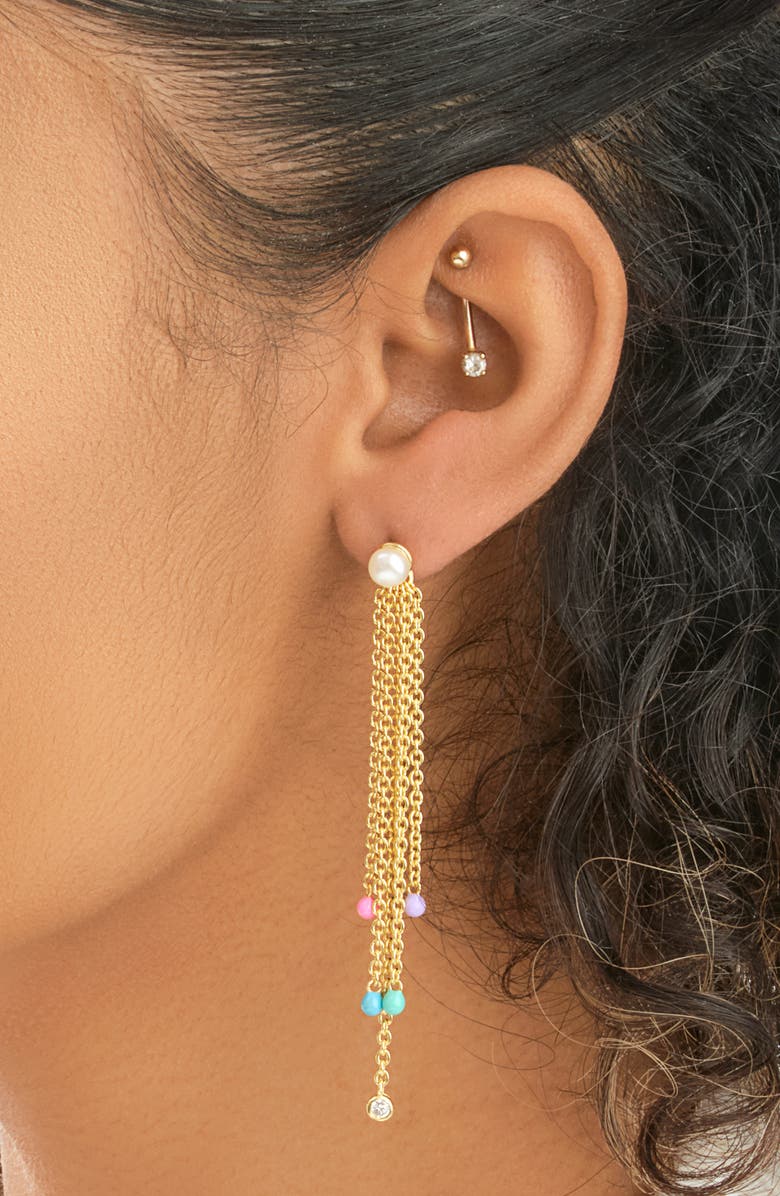 Sterling Forever Delmare Imitation Pearl Linear Drop Earrings, Alternate, color, Gold