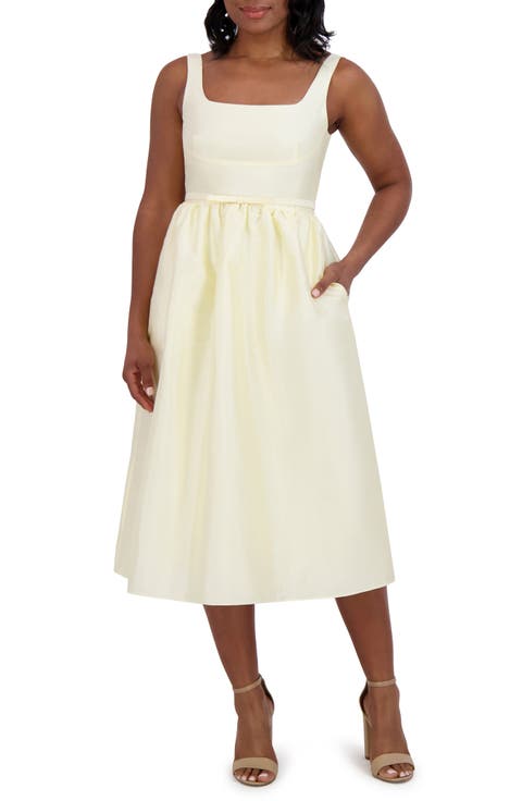 Square Neck Fit & Flare Midi Cocktail Dress