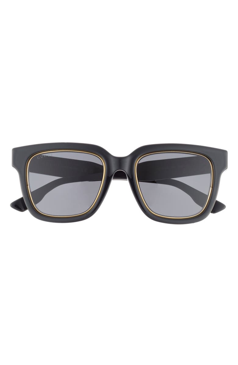 Gucci 52mm Square Sunglasses, Main, color, Black Black Grey