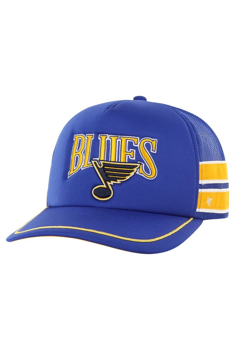 Men's '47 Blue St. Louis Blues Sideband Stripes Trucker Snapback Hat, Main, color, Blue
