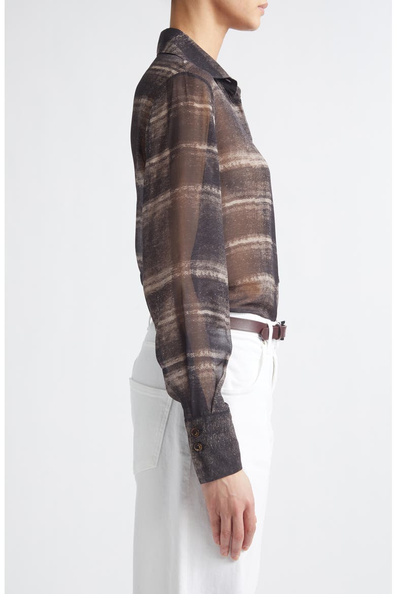 Plaid Silk Button-Up Shirt, Alternate, color, 05 BROWN
