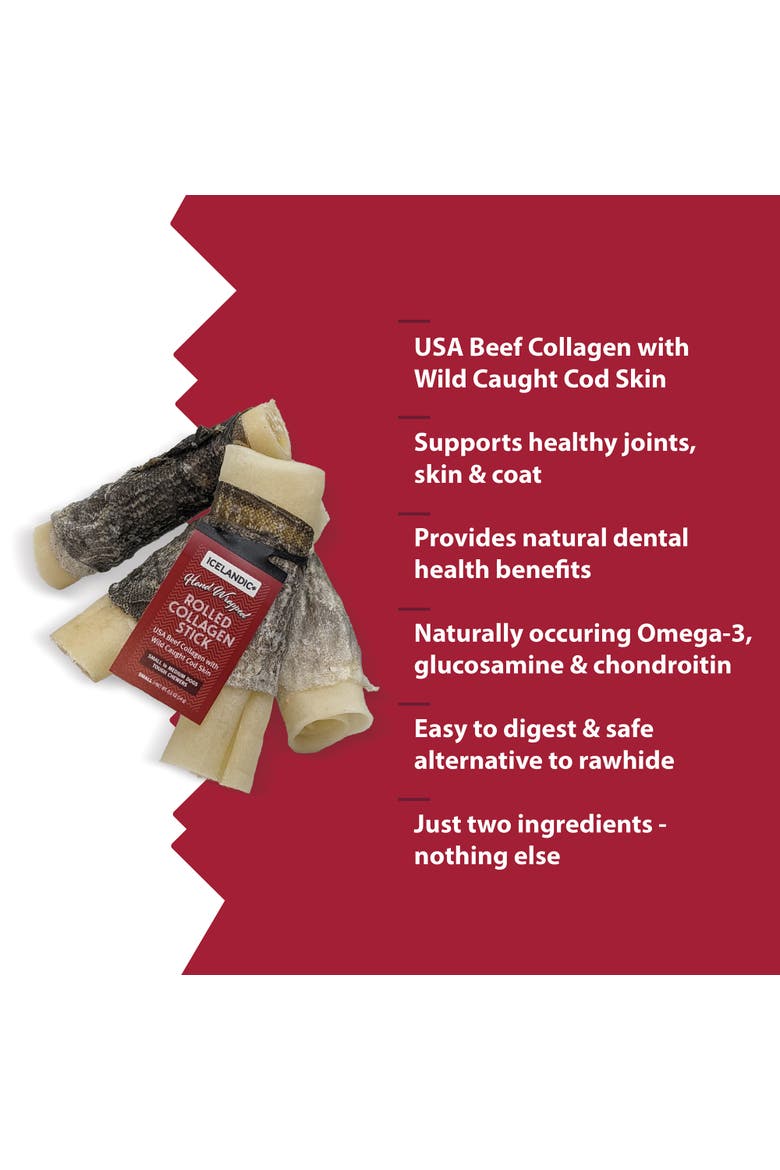 4 Inch Rolled Collagen Stick Beef and Cod Skin, 12 Pack, Alternate, color, Multicolored