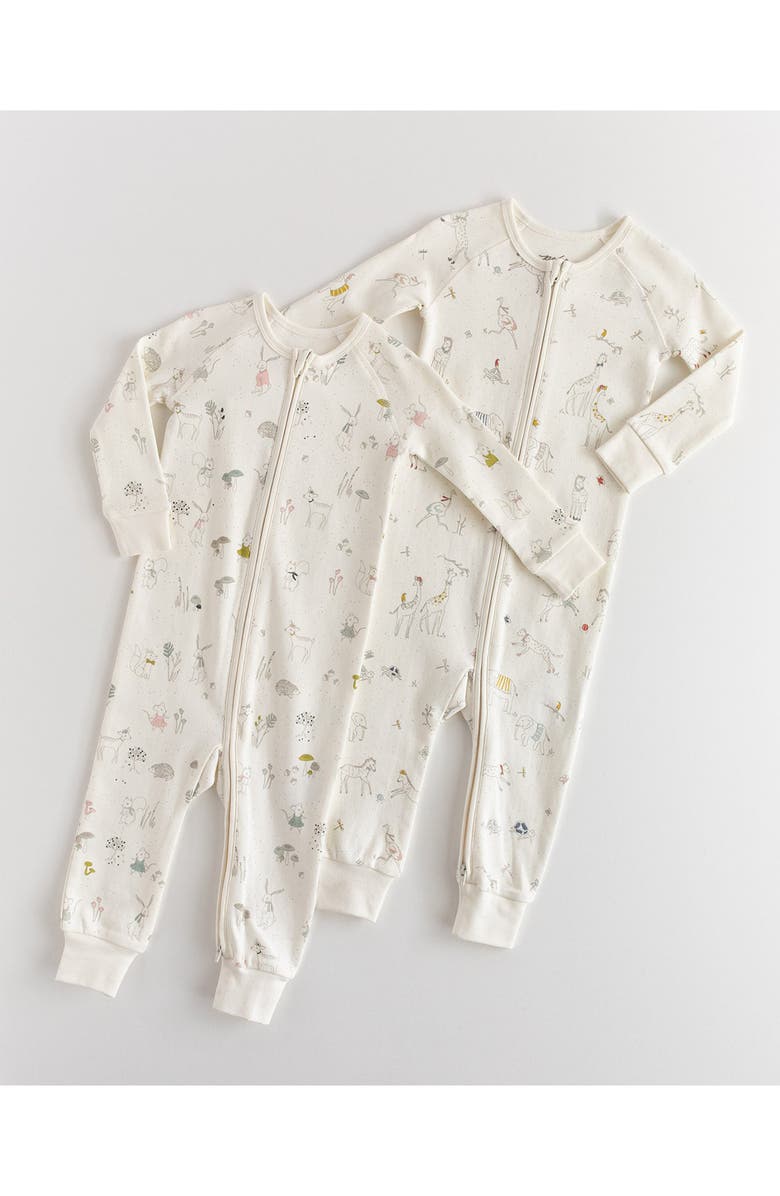 Pehr Magical Forest Zip Fitted Organic Cotton One-Piece Pajamas, Alternate, color, Magical Forest