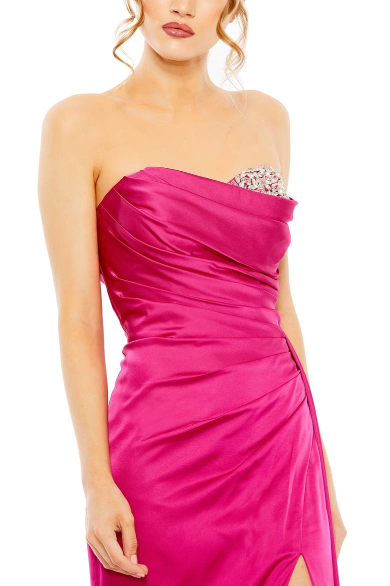 Women's Embellished Satin Halter Gown with Sweetheart Neckline, Alternate, color, MAGENTA