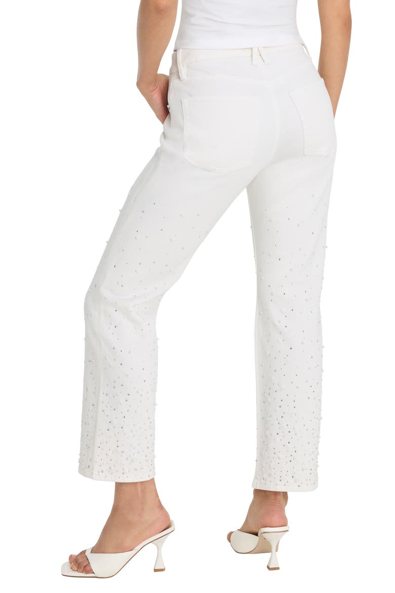 Good Icon Faux Pearl Embellished High Waist Straight Leg Crop Jeans, Alternate, color, WHITE001
