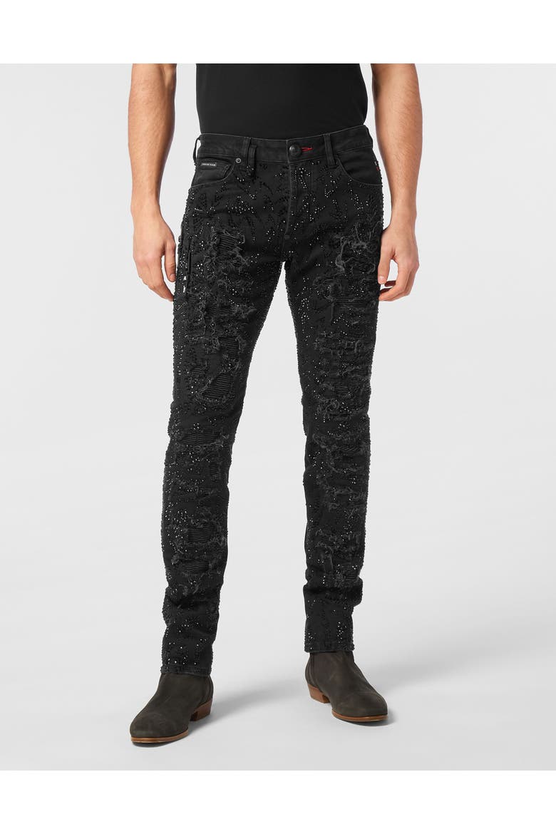 Denim Trousers Rock Star Tribal Strass Men, Main, color, SummerNight