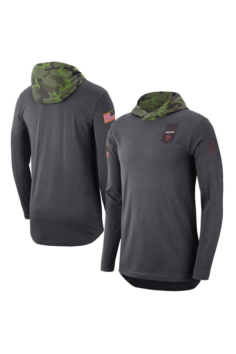Men's Jordan Brand Anthracite Oklahoma Sooners Military Long Sleeve Hoodie T-Shirt, Main, color, Anthracite