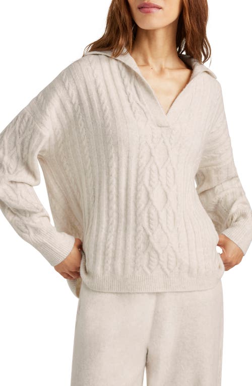 Splendid Stassi Cable Polo Sweater in Oat Heather 