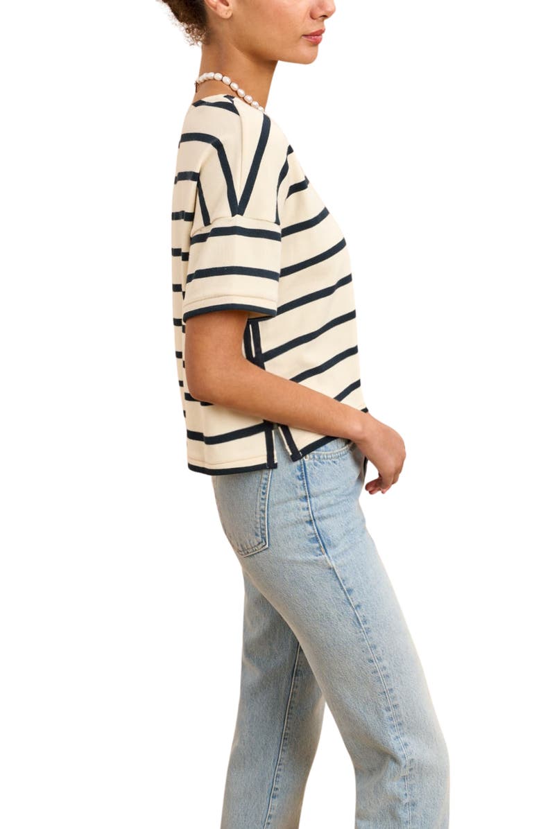 La Ligne Short Sleeve Breton Tee, Alternate, color, Ecru/Navy