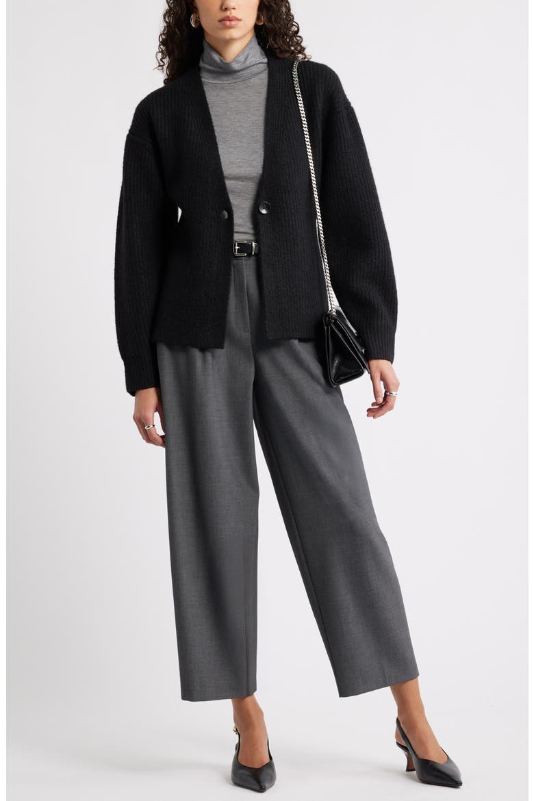 One-Button V-Neck Rib Cardigan, Alternate, color, BLACK