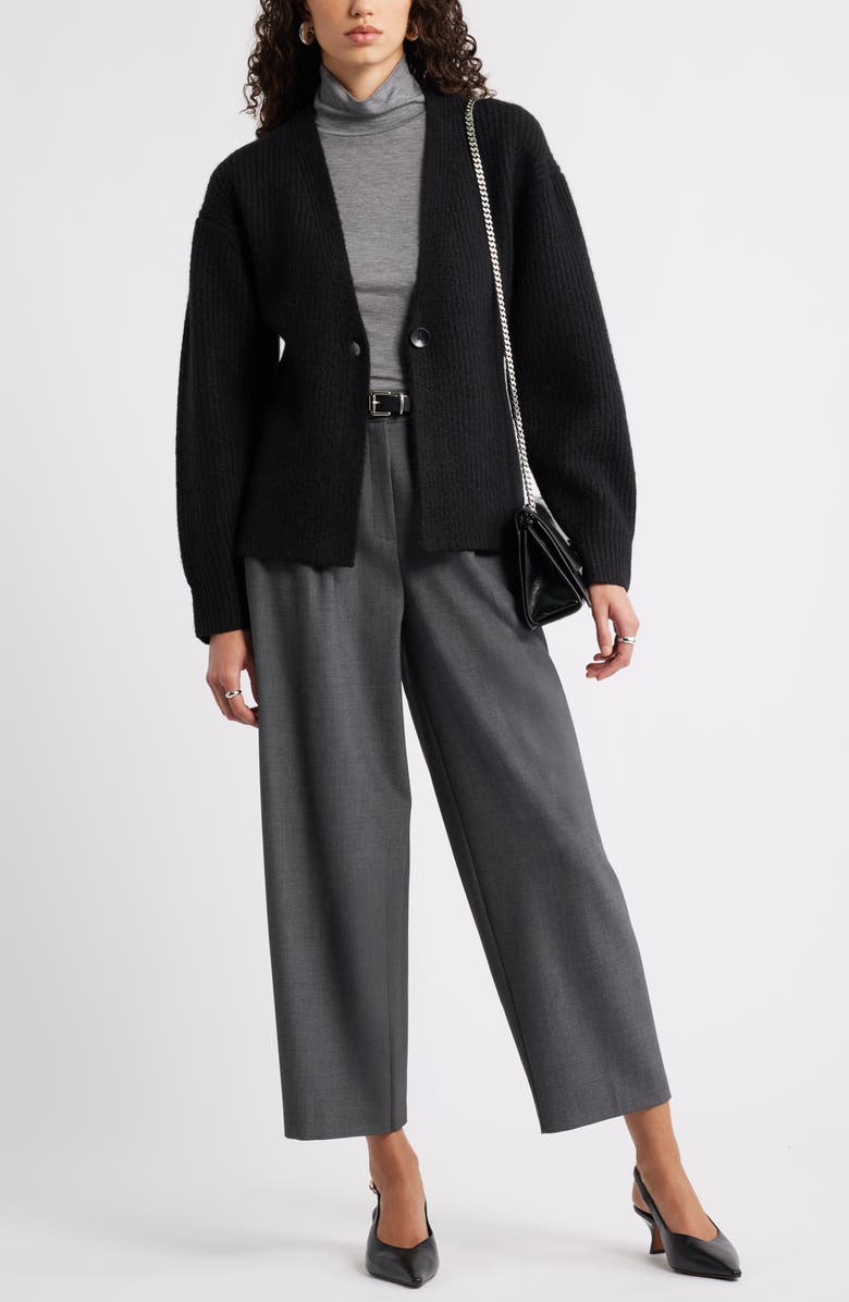 Nordstrom One-Button V-Neck Rib Cardigan, Alternate, color, Black