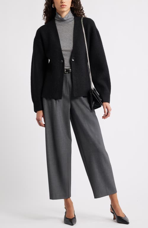 Nordstrom One-button V-neck Rib Cardigan In Black