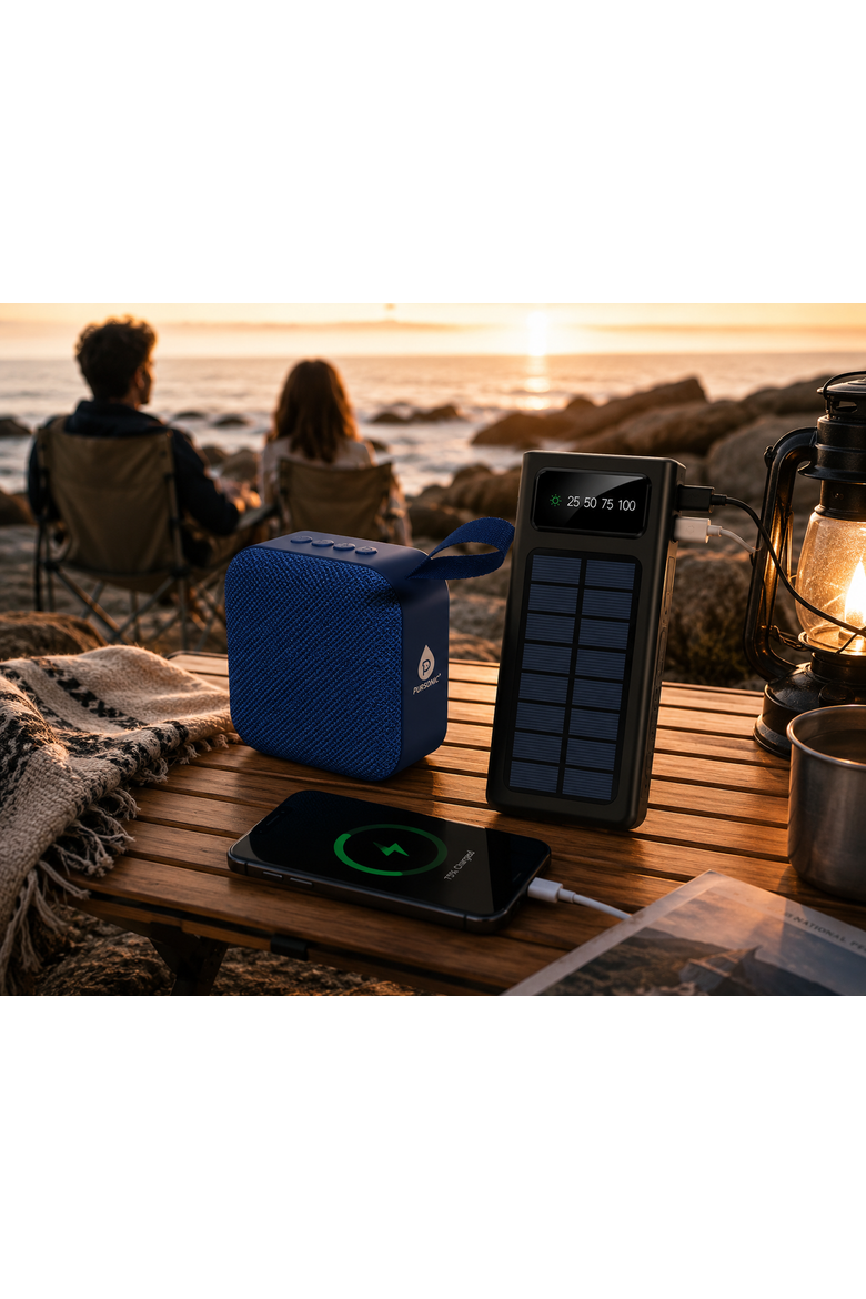 Solar Power Bank & 360° Wireless Speaker, Alternate, color, Black