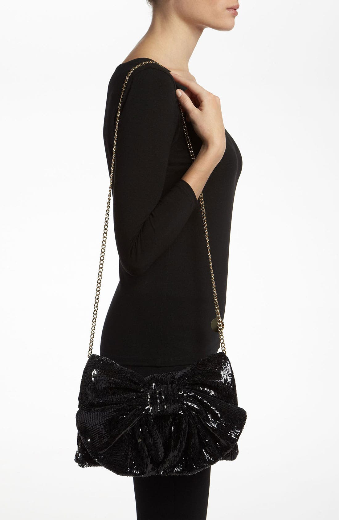 Sequin Bow Clutch, Alternate, color, BLACK