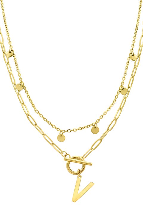 Initial Pendant Layered Chain Necklace