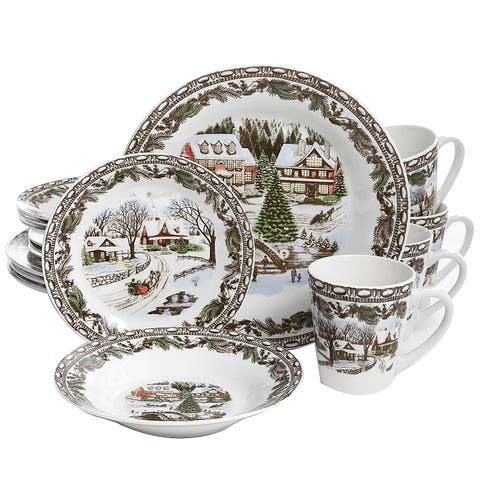 Christmas Toile 16 Piece Dinnerware Set