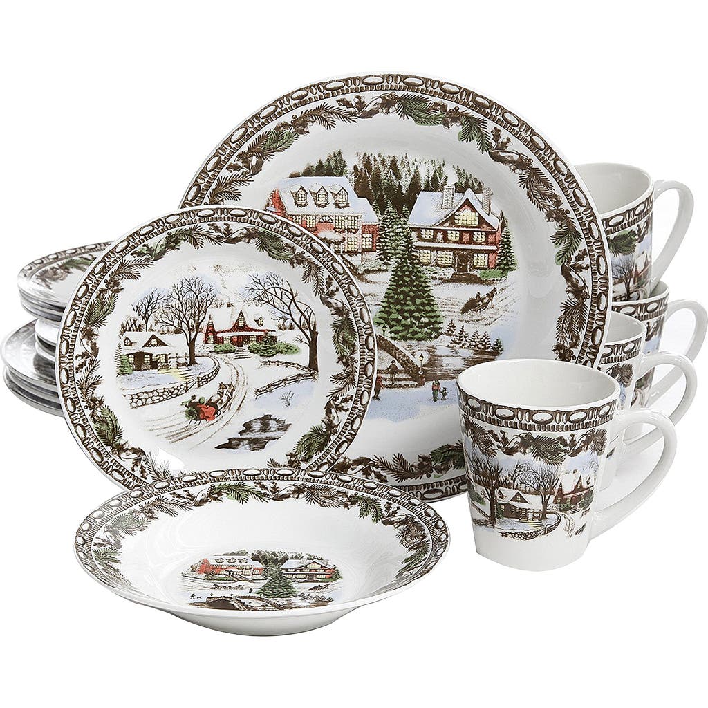 Gibson Home Christmas Toile 16 Piece Dinnerware Set In Multi
