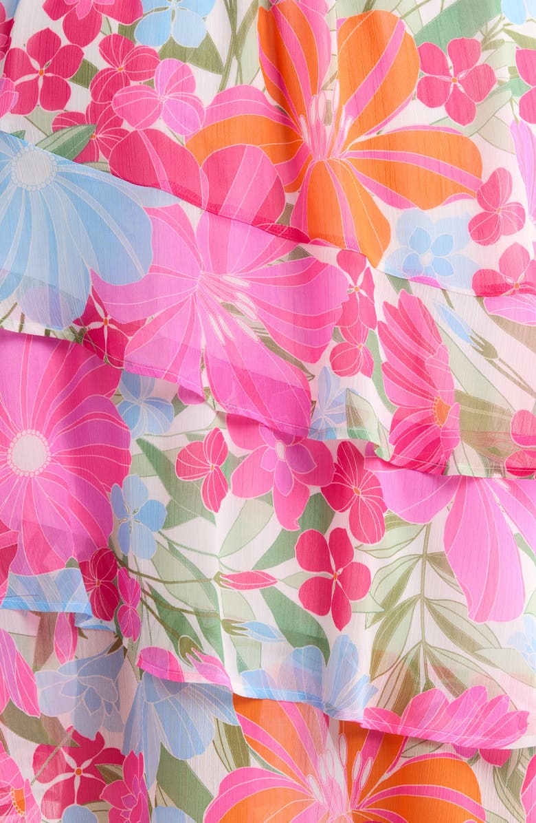 SUGARLIPS Calista Floral Ivone Ruffle Midi Dress, Alternate, color, Pink-Blue-Multi