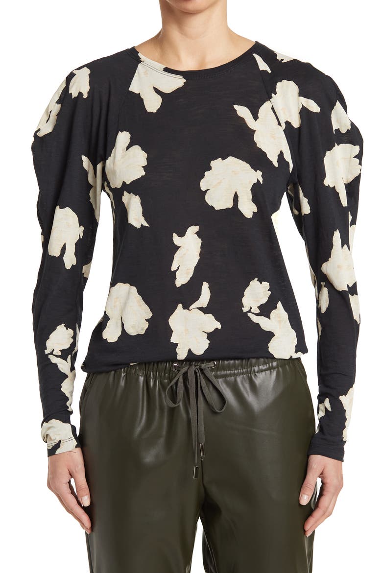 Leg Of Mutton Sleeve Jersey Top, Main, color, WHITE/ BLACK IRIS