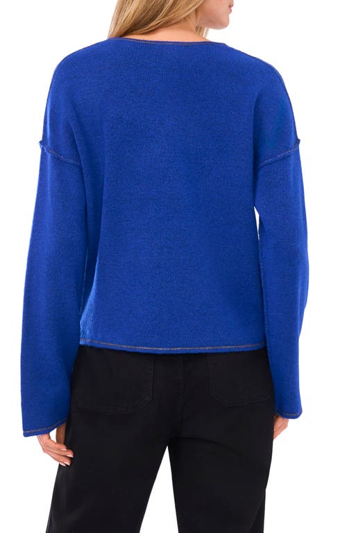 Vince Camuto Contrast Detail V-neck Sweater In Blue