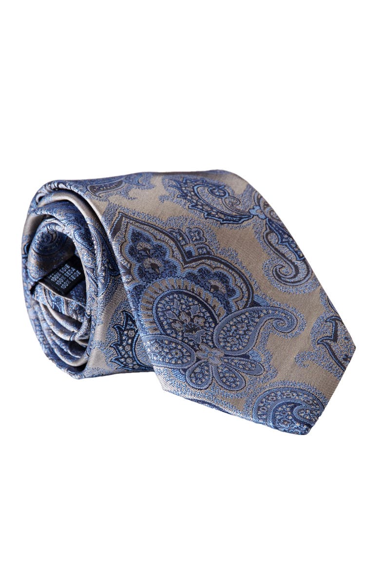 Elizabetta Cortina - Extra Long Silk Jacquard Tie for Men, Main, color, Warm Pewter