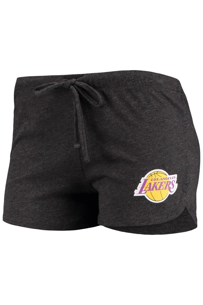 Women's Concepts Sport Heathered Black/Heathered Purple Los Angeles Lakers Raglan Long Sleeve T-Shirt & Shorts Sleep Set, Alternate, color, Heather Black