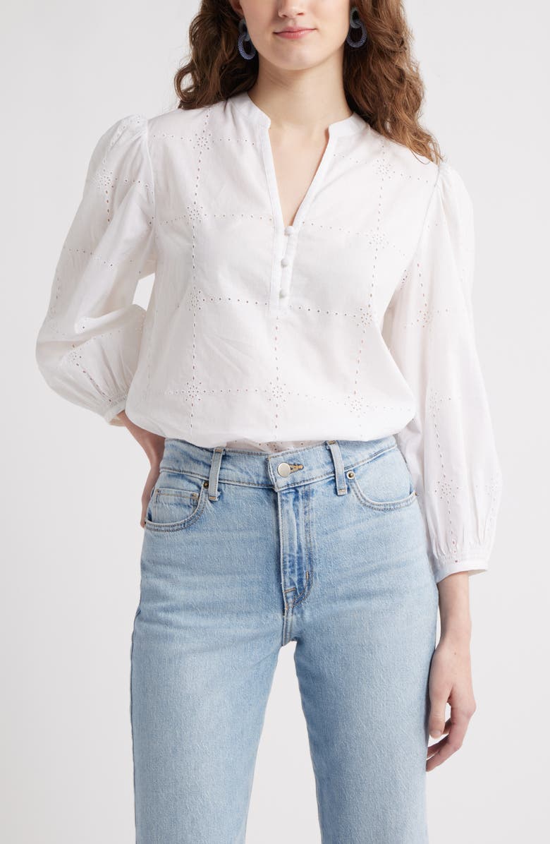 Caslon<sup>®</sup> Eyelet Embroidered Cotton Popover Top, Main, color, White