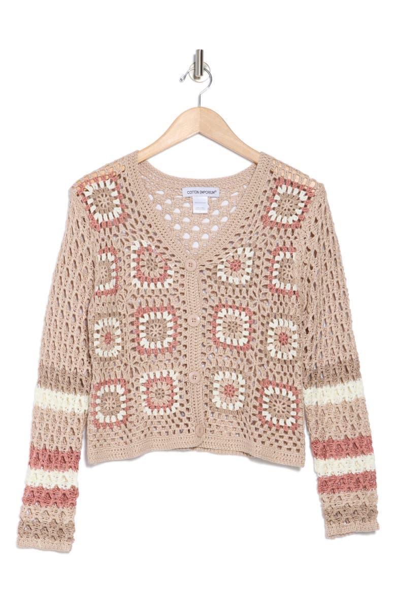 Cotton Emporium Striped Sleeve Patchwork Cardigan, Alternate, color,