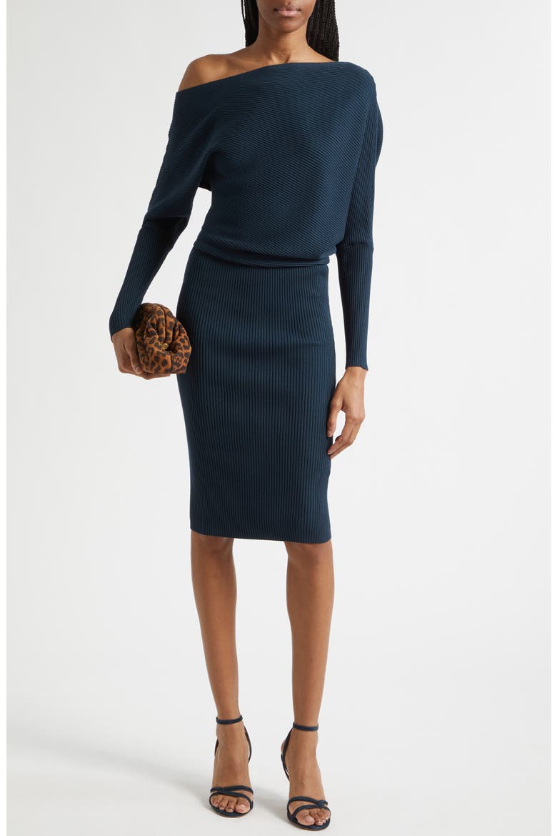 Lara Rib Knit Off the Shoulder Sweater Dress, Alternate, color, TEAL GREEN
