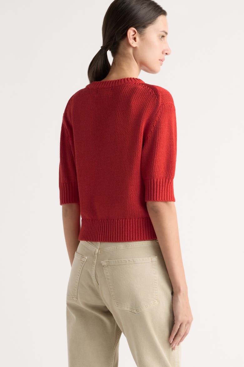 Heidi Pullover Short-Sleeve Knit Top, Alternate, color, Red Orange