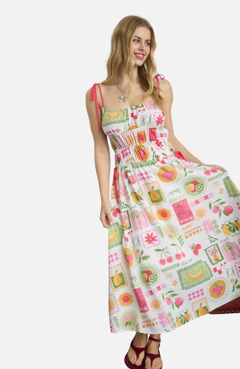 Blu Pepper Fruit Patchwork Midi Dress, Alternate, color, Red Multi