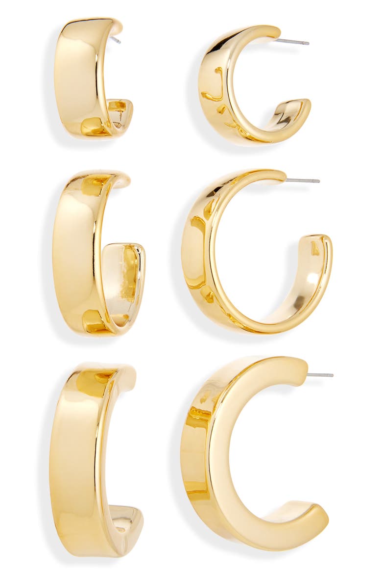 3-Pack Assorted Hoop Earrings, Main, color, GOLD