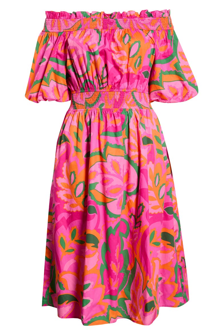 Magna Town Off the Shoulder Cotton Midi Dress, Alternate, color, PINK-MULTI
