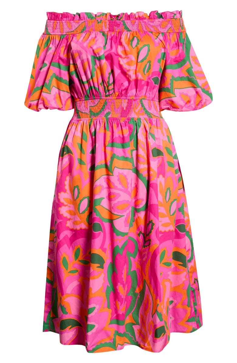 SUGARLIPS Magna Town Off the Shoulder Cotton Midi Dress, Alternate, color, Pink-Multi