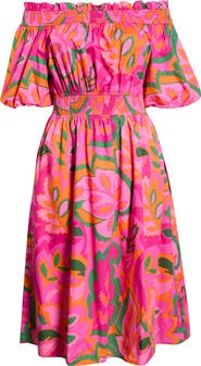 SUGARLIPS Magna Town Off the Shoulder Cotton Midi Dress