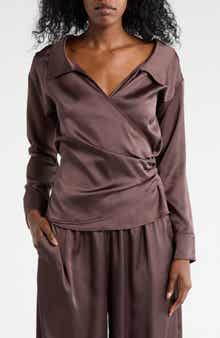 Renee C Faux Wrap Satin Top