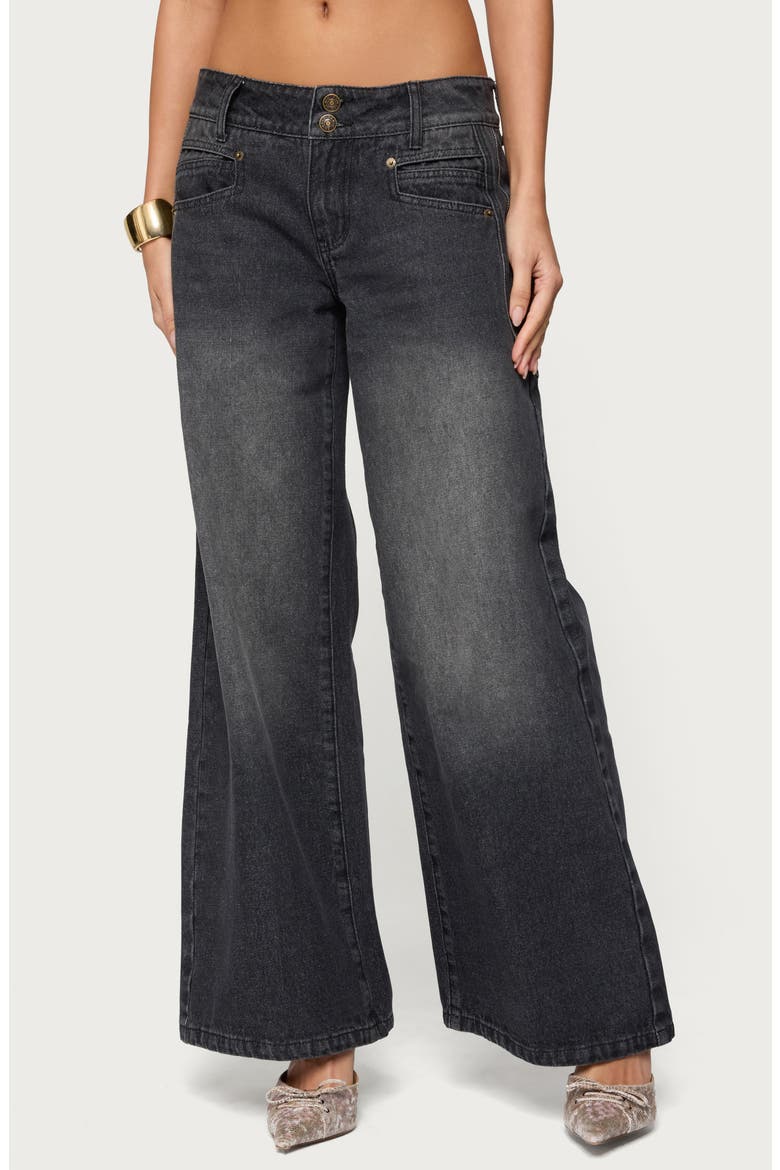 Charlize Washed Low Rise Wide Leg Jeans, Main, color, BLACK-WASHED