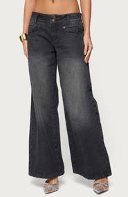 EDIKTED Charlize Washed Low Rise Wide Leg Jeans